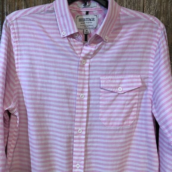 Heritage Sz M Pink White Classic Stripe Slim Fit Button Down Shirt - Picture 9 of 9